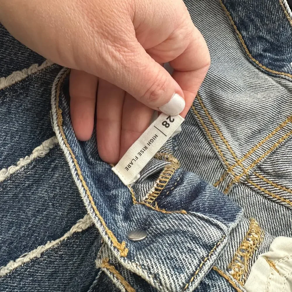 PacSun Blue & White Stripe High Waisted Flare Wide Leg Jeans Women’s Size 28 - Picture 6 of 6